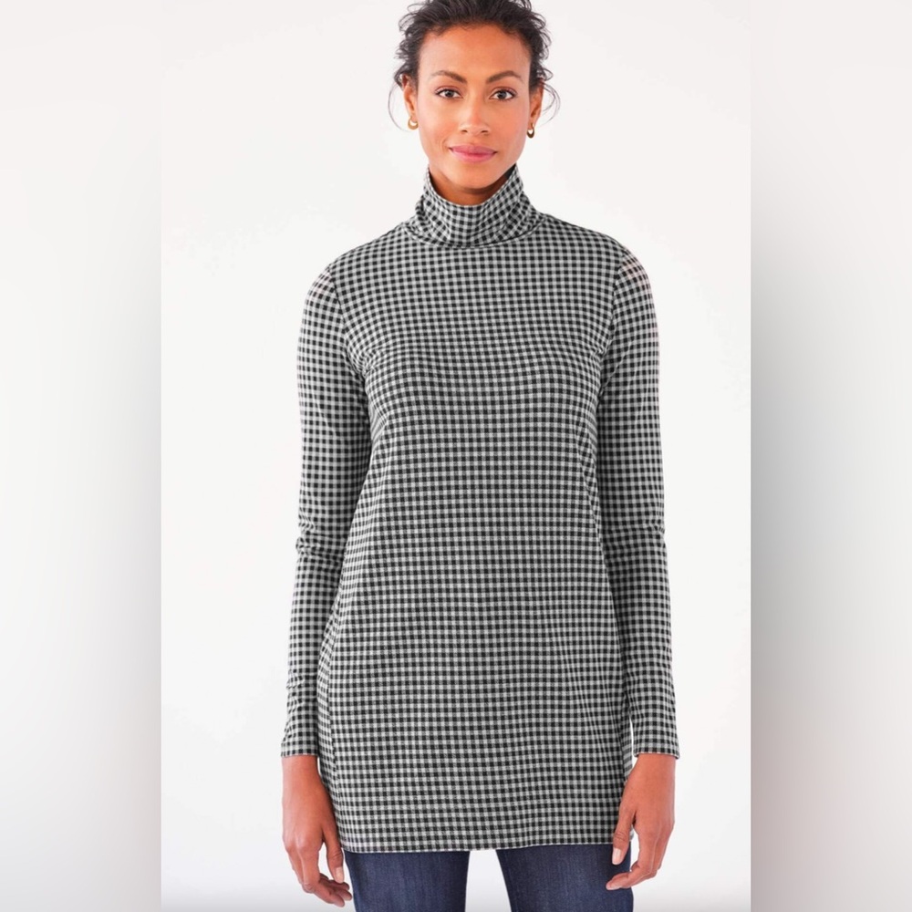 J Jill Luxe Supima Turtleneck Tunic Gingham Size Small